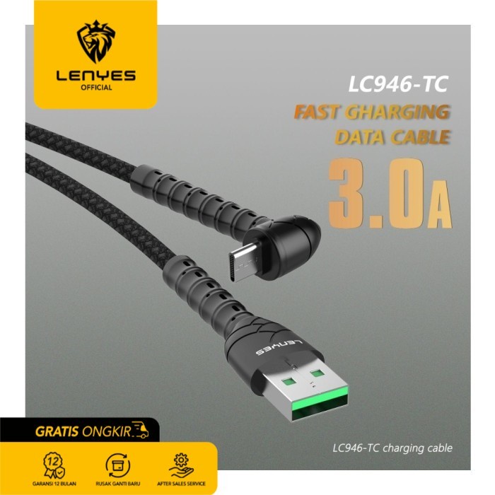 Lenyes LC946 Kabel Data Charger Fast Charge 3A Phone Stand Original - Lightning casan