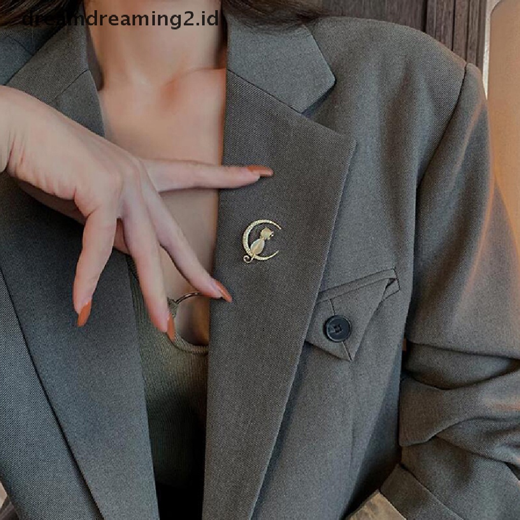 (hot) Elegan Berlian Imitasi Opal Batu Bulan Kucing Bros Pin Untuk Wanita Lucu Anak Kucing Hewan Kristal Korsase Bros Aksesoris Pakaian Hadiah Perlengkapan Pesta//