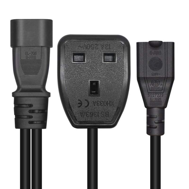 Zzz 1ft 32cm IEC320 C14 Ke Nema 5-15R+UK13A Kabel Ekstensi AC-Power Adapter Cord