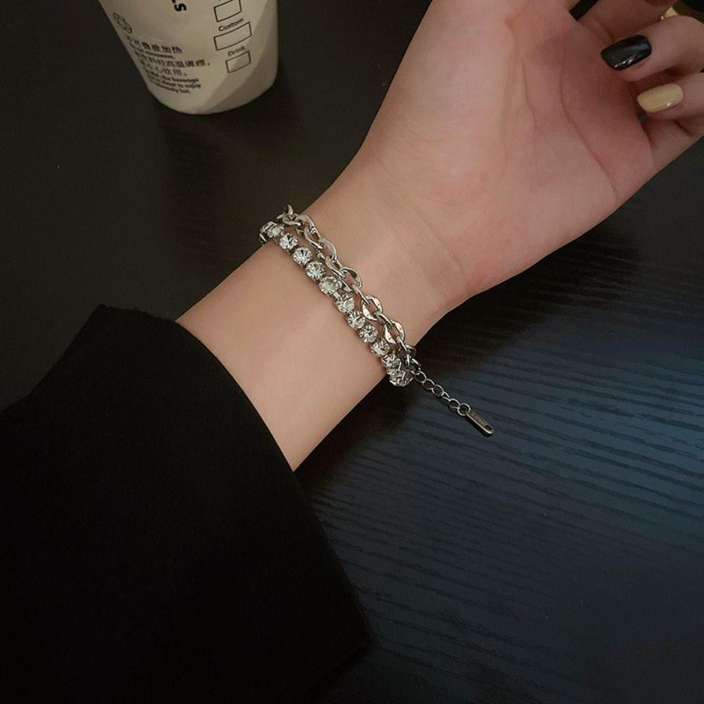 Mxbeauty Korea Gelang Mewah Fashion Rantai Emas Keperakan Indah Shiny Double Layer Bracelet