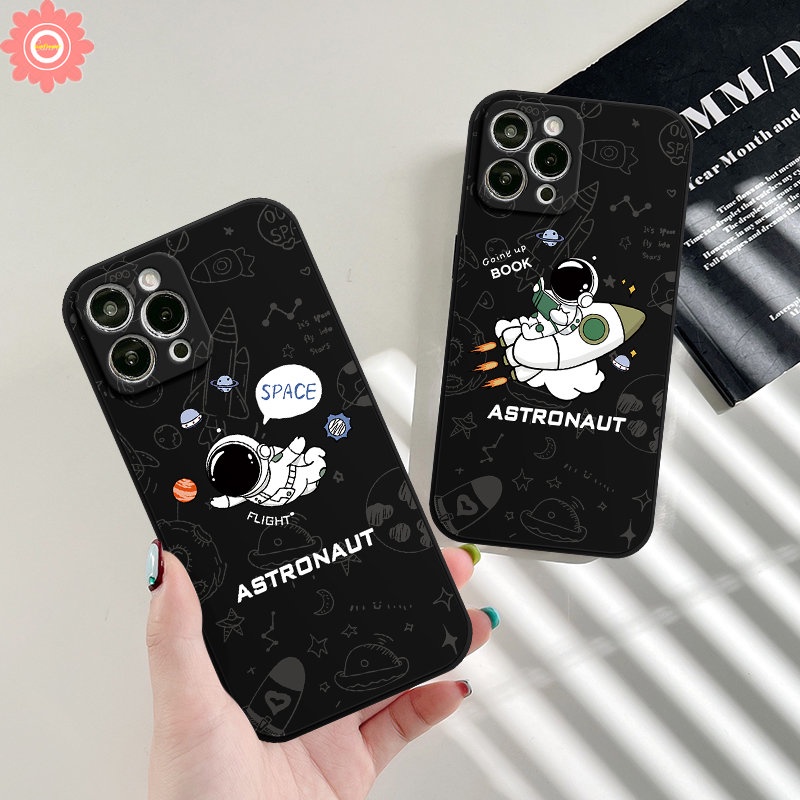 IPHONE Casing Kartun Yang Indah Kompatibel Untuk Iphone11 12 13 14 Pro Max 7Plus 6 7 8 6S Plus XR X XS Max SE 2020 Kartun Lucu Luar Angkasa Astronot NASA Lembut Tpu Penutup Tepi Lurus