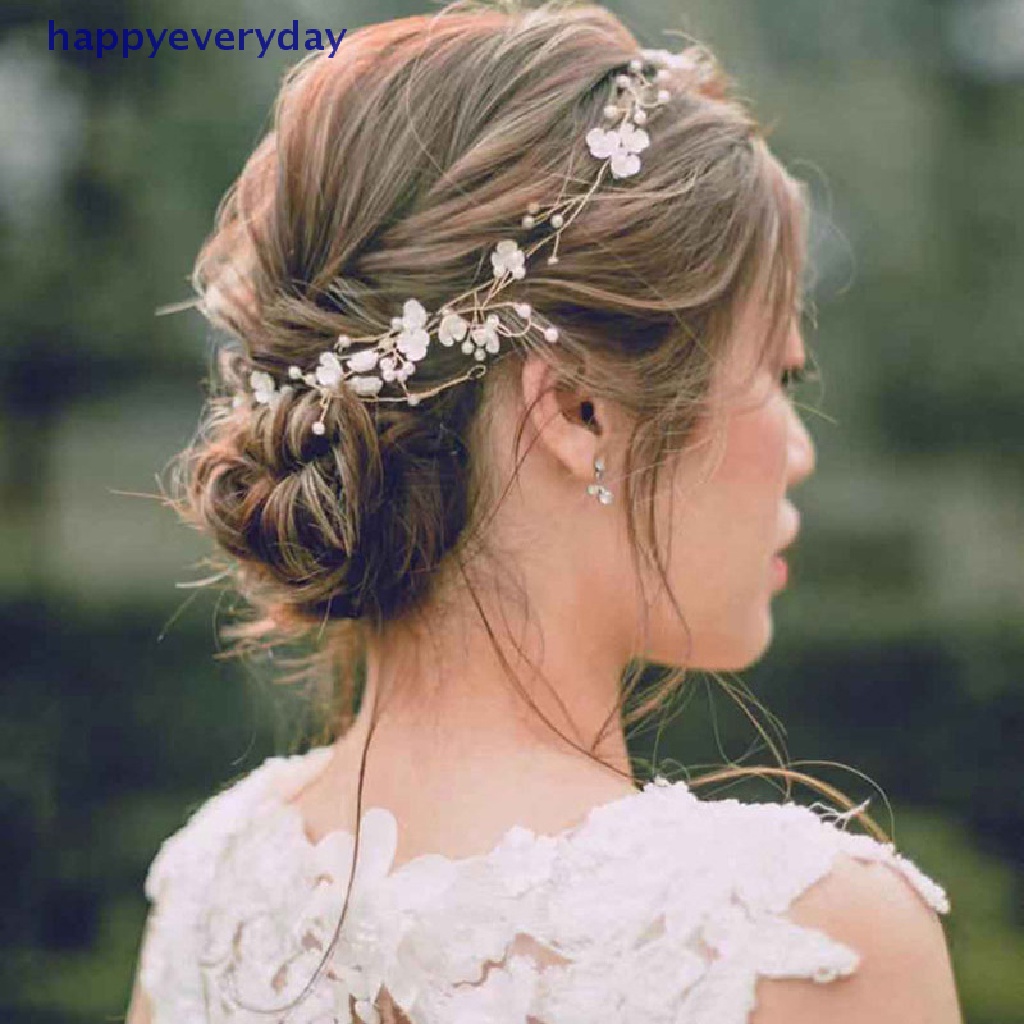 [happy] Bando Kristal Aksesoris Rambut Pernikahan Handmade Bunga Mutiara Untuk Pengantin Perempuan [ID]