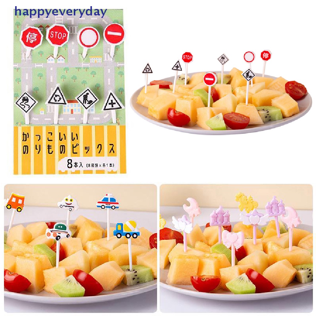 [happy] 6per8/10pcs Garpu Buah Kastil Mobil Kartun Dessert Bento Dekorasi Pesta [ID]