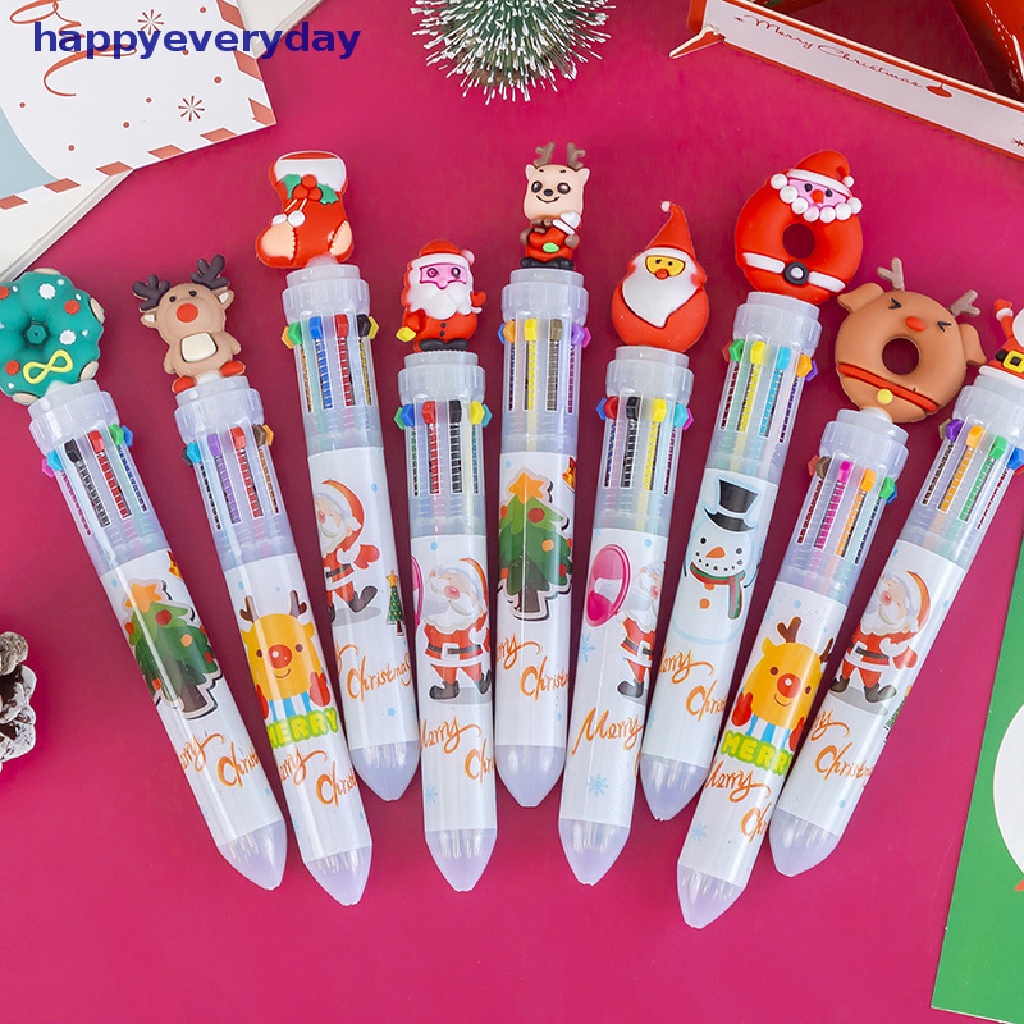 [happy] 10warna Lucu Natal Bolpoin Kartun 0.5MM Ball Pen Kantor Sekolah Wrig Perlengkapan Novelty Pen Station [ID]