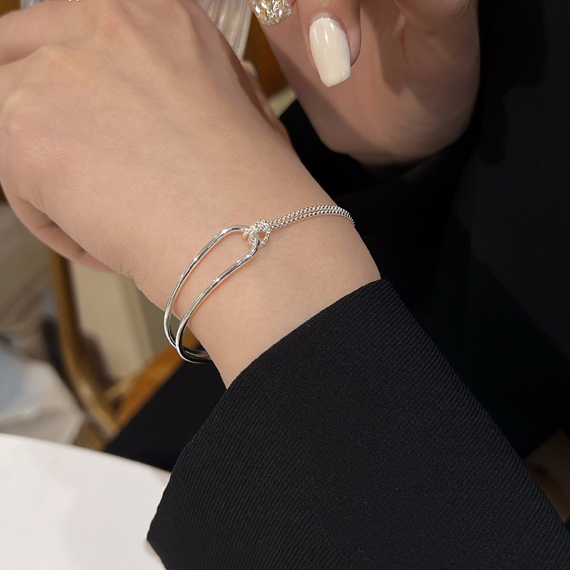 Papaozhu Minimalis S925 Perak Simpul Link Rantai Gelang Untuk Wanita Perempuan Elegan Berongga Geometris Pergelangan Tangan Rantai Gelang Aksesoris Perhiasan