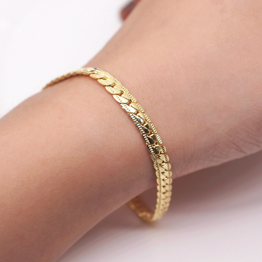Goldkingdom Aksesoris Perhiasan Fashion Ready Stock Ringan Mewah Industri Berat Gelang Sisi 5M Lapis Emas
