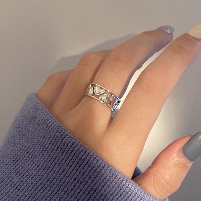 Cincin Bukaan Geometris Hati Bahan Alloy Korea Untuk Anak Perempuan