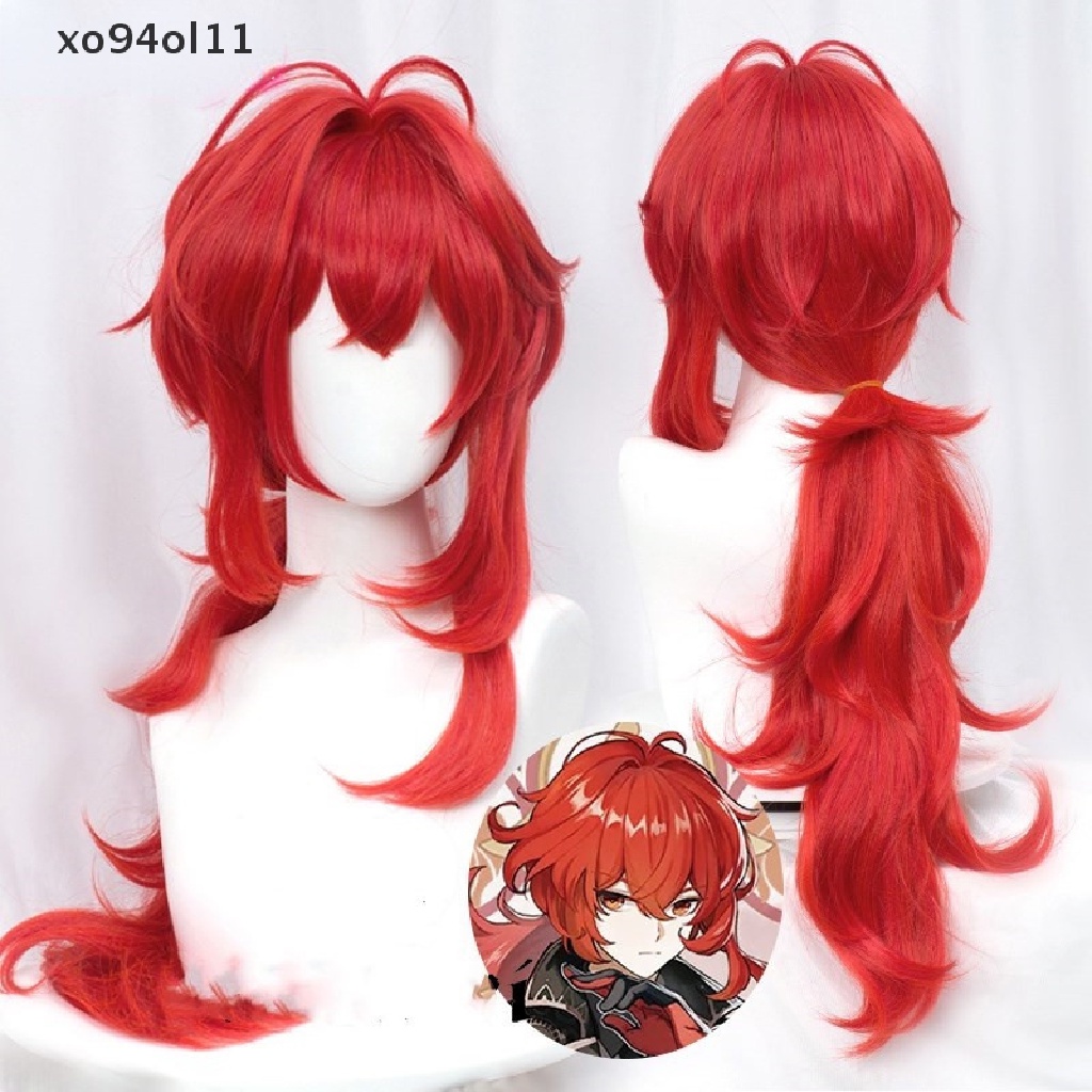 Wig Rambut Palsu Cosplay Anime Cosplay XO Genshin Impact Diluc Panjang 80cm OL