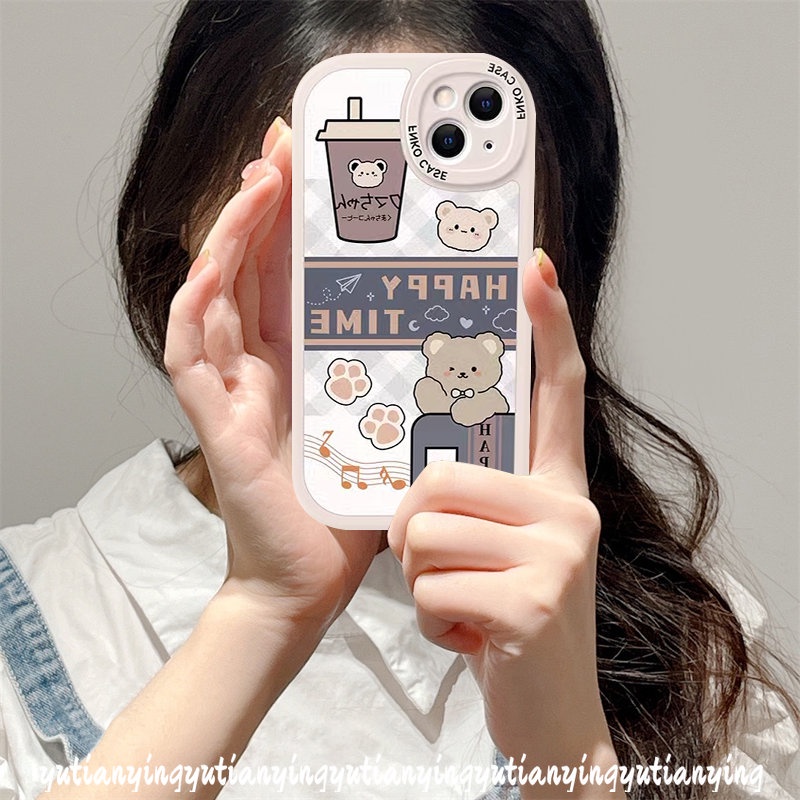 Creative Knitting Pattern Stripe Splicing Casing Infinix Hot 10s 11s Note 8 10T Hot 10 Lite Hot 11 Play 10 9 Smart 6 5 Cute Cartoon Milk Tea Bear Soft TPU Case Cover