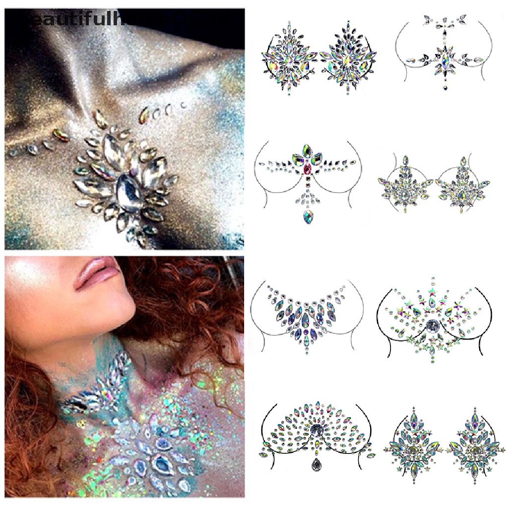 // Beauty// Stiker Tato Palsu Dada Permata Kristal Wajah Deco Diamond Acrylic Rhinestone **