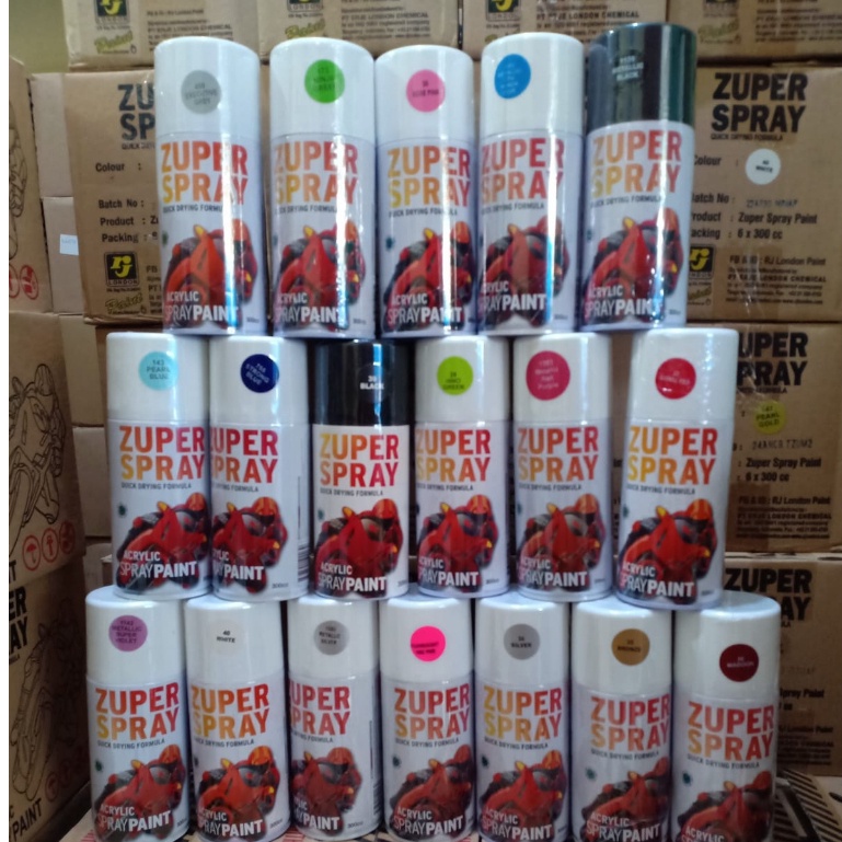 Zuper Spray Paint Pilok Pilox Cat Semprot Warna Mutiara / Pearl 300ml - Pearl White, Yellow, Green, Blue, Pink, Violet, Orange, Gold dan Grey (300cc)