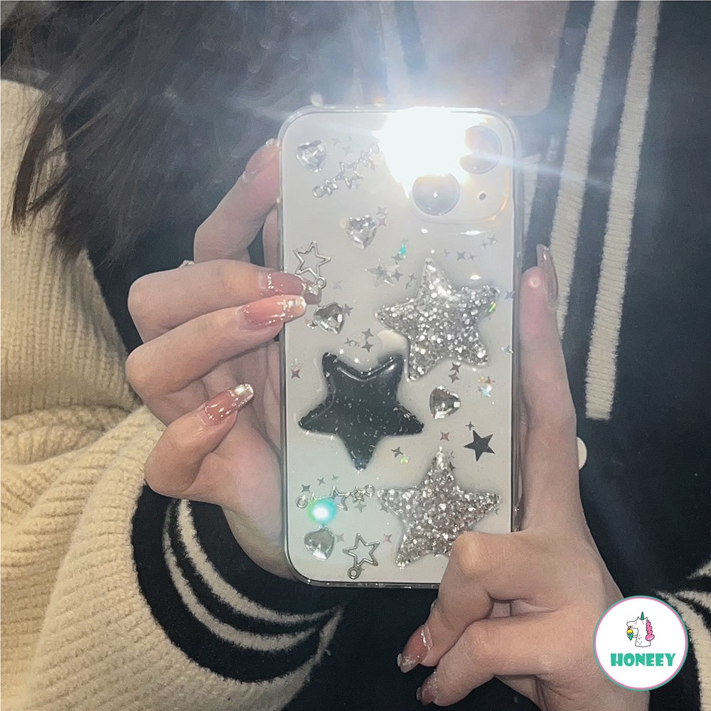 IPHONE Casing Ponsel Bintang Payet 3D Untuk Iphone14 13 12 11 Pro Max X XR XS Max7 8 plus Transparan Lembut Shockproof Back Cover