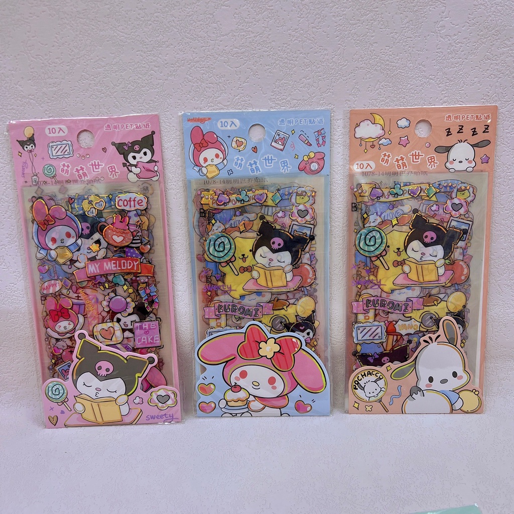 ( 10  LEMBAR) STICKER SANRIO ISI 10 LEMBAR STIKER SANRIO CINAMOROLL KUROMI MELODY POM PURIN