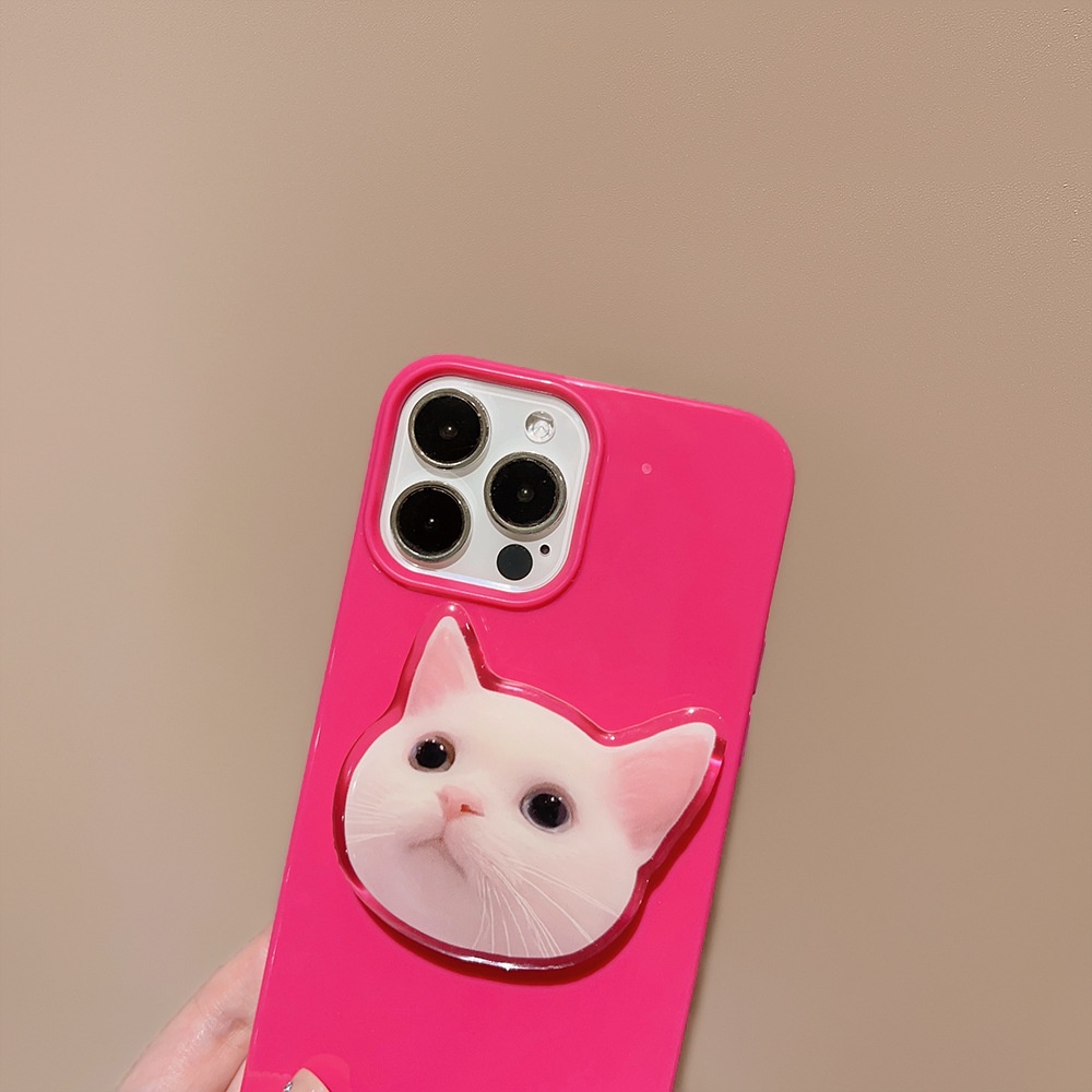 Ins Lucu Kucing Kartun Holder Dengan Rose Red Silicone Case Untuk Iphone SE 2020 7 /8 Plus 14x XR XM 11 12 MINI 13 PRO MAX Casing Cover Pelindung