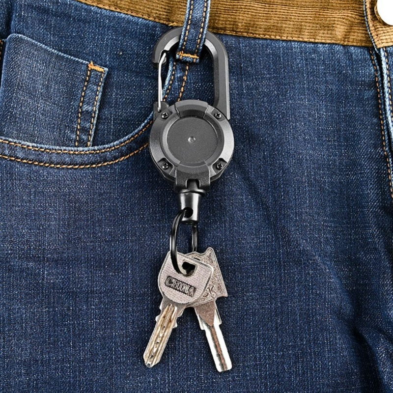 Gantungan Kunci Carabiner Bulat Hitam Putih Luar Ruangan Sederhana/Gesper Ransel Tali Elastis Yang Dapat Ditarik Dapat Digunakan Kembali