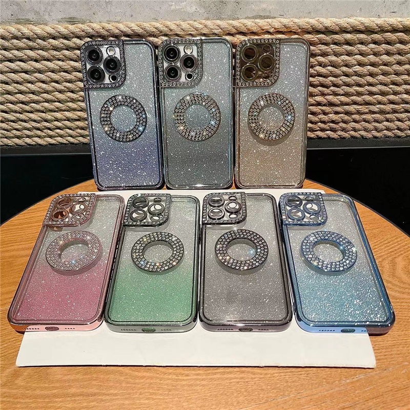 IPHONE Soft Case Pelapisan Berlian Mewah Bahan Kertas Gradasi Glitter Untuk Iphone14 13 12 11 Pro Max