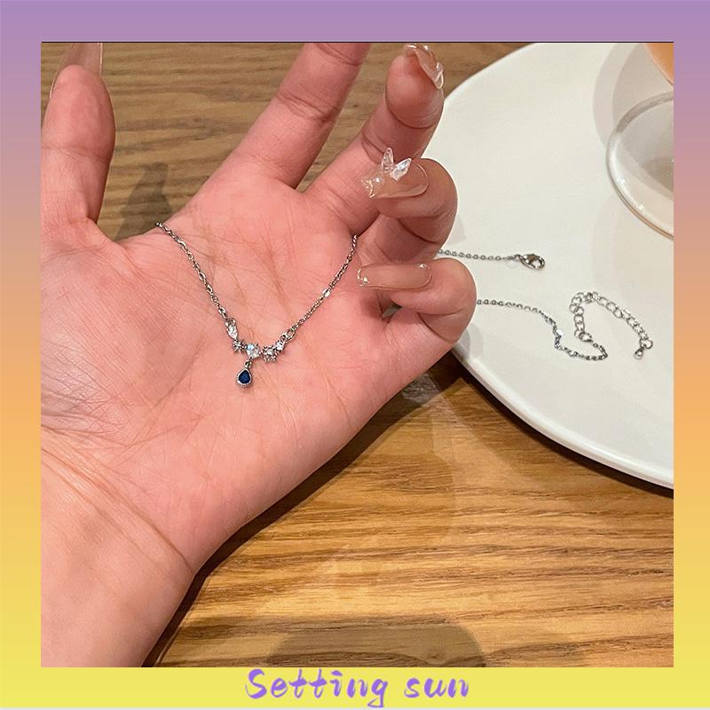 Kalung Tetesan Air Zirkon Biru Wanita Cahaya Mewah Manis Sejuk Temperamen TN