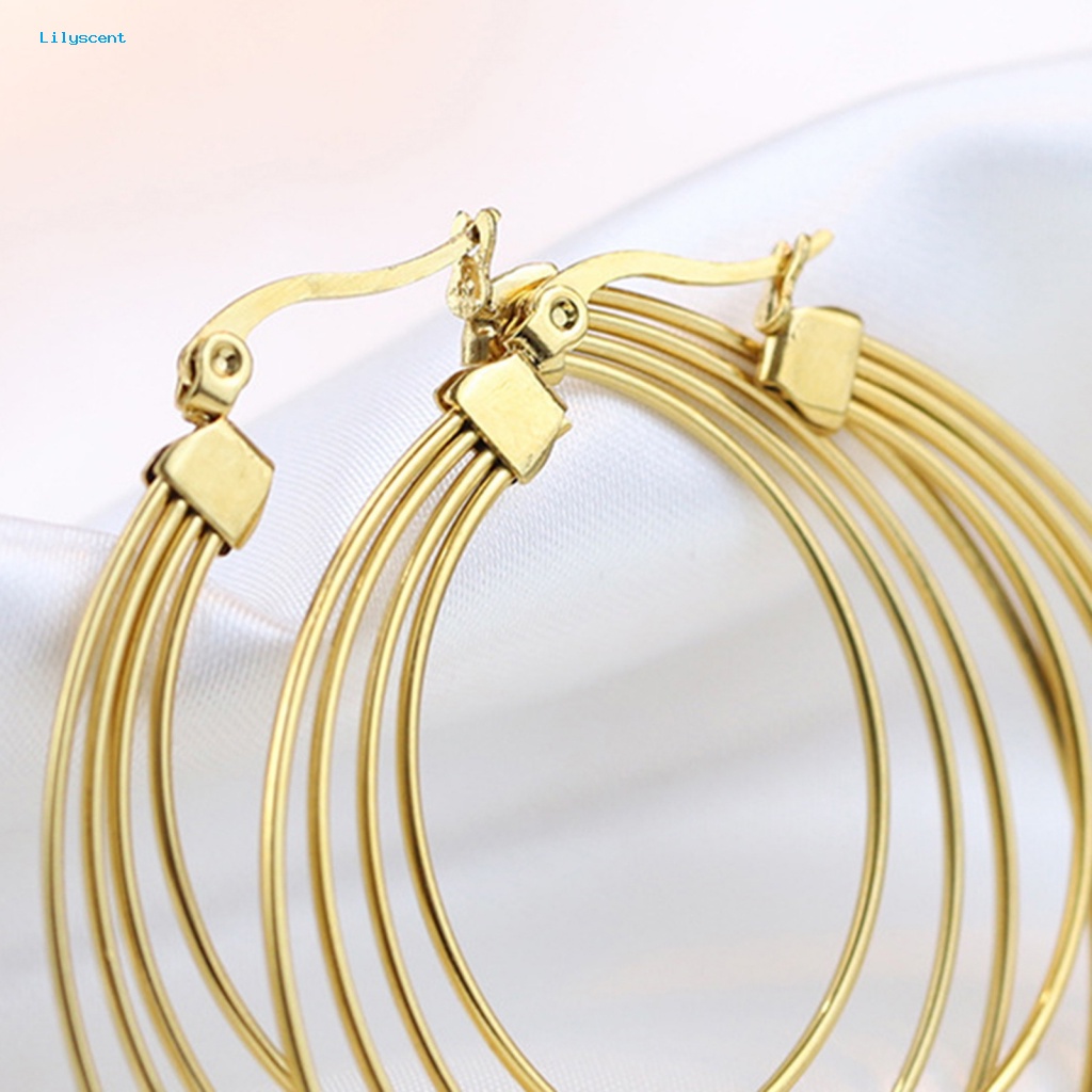 Lilyscent 1pasang Burrs-free Hoop Earrings Aksesoris Kostum 4layer Anting Hoop Besar Geometris