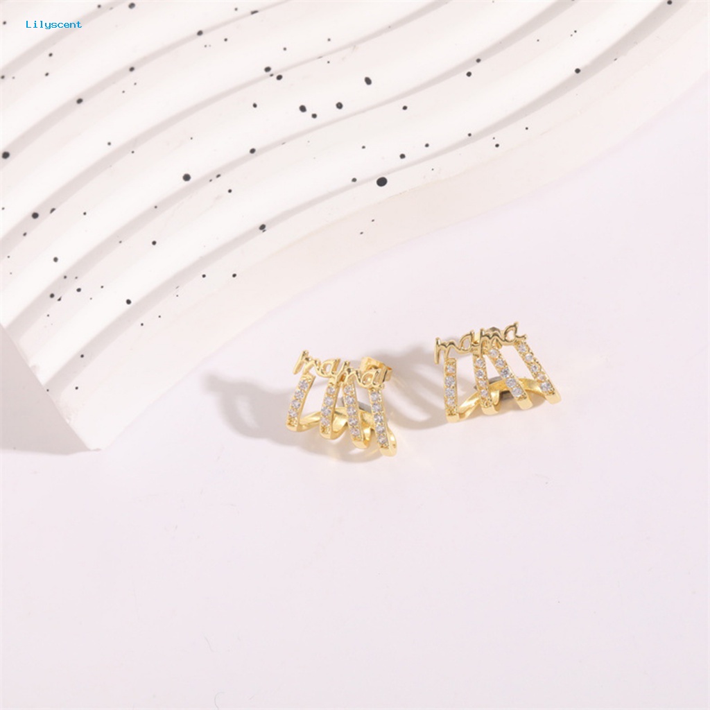 Lilyscent 1pasang Bertatahkan Berlian Imitasi Fashion Cincin Telinga Dekorasi High Gloss Fashion Ear Rings Anti-Oksidasi