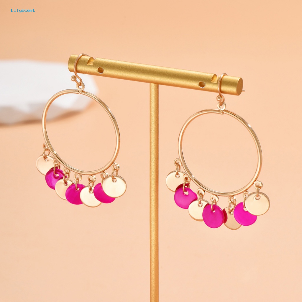 Lilyscent 1pasang Ringan Menjuntai Anting Fashion Perhiasan Logam Bulat Liontin Kait Anting Golden