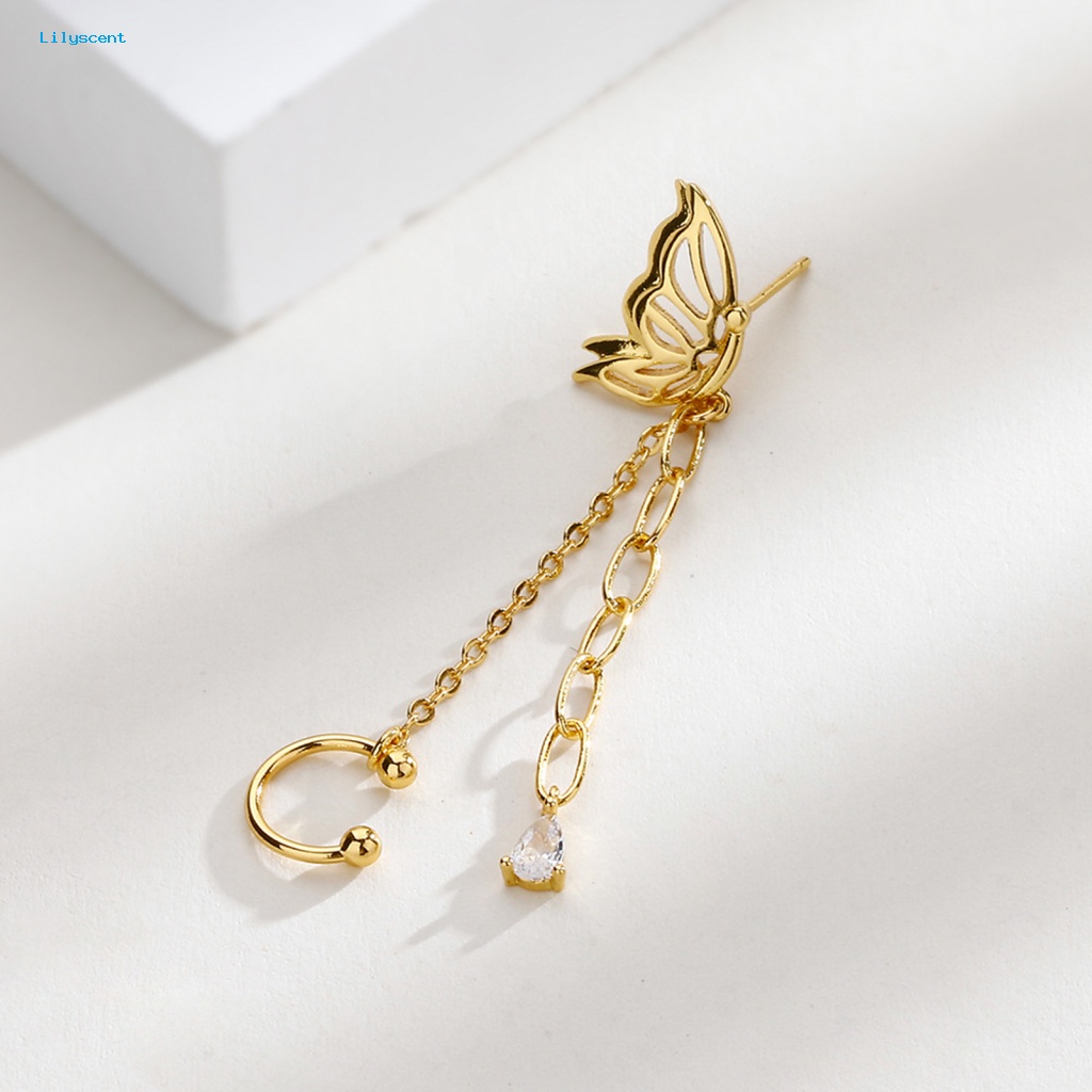 Lilyscent 1 Pc Mewah Drop Earring Kostum Perlengkapan Wanita Kupu-Kupu Klip Anting One-piece