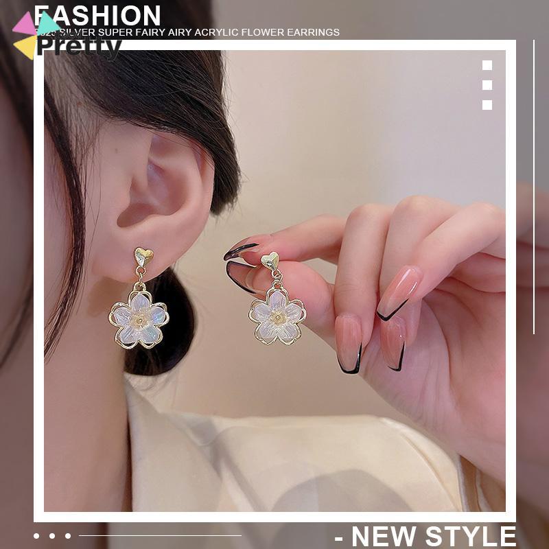 Anting Stud Kristal Bunga Bahan Akrilik Fashion Korea Gaya Untuk Wanita - PD