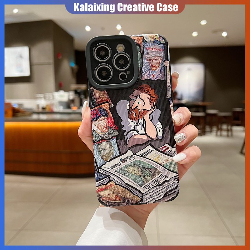 Van Gogh Case Untuk iPhone 14 Pro Max 13 12 11 Xs Max X XR 7 8 Plus 14Plus Tepi Lurus Garis Kotak Penutup Belakang Kulit