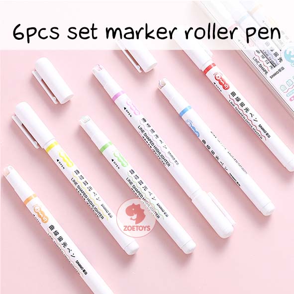 Zoetoys 6pcs Set Marker Roller Pen | Line Shapes Colorful Drawing Tools Art Stationery Supplies | Spidol Garis Bentuk Bunga Line Makers Set