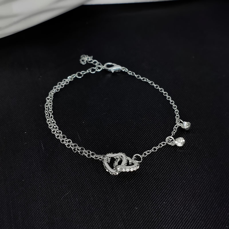 Trendi Gelang Hati Kristal Untuk Wanita Gadis Korea Warna Perak Gelang Perhiasan Aksesoris Hadiah