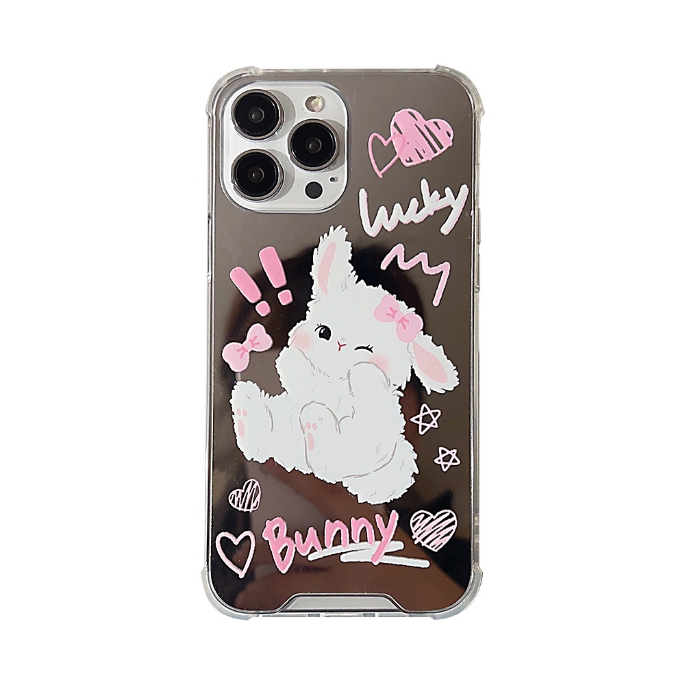 Ins Lucu Kelinci Putih Kartun Make Up Cermin Transparan Case Untuk Iphone SE 2020 7 /8 Plus 14x XR XM 11 12 MINI 13 PRO MAX Casing Cover Pelindung AT0188