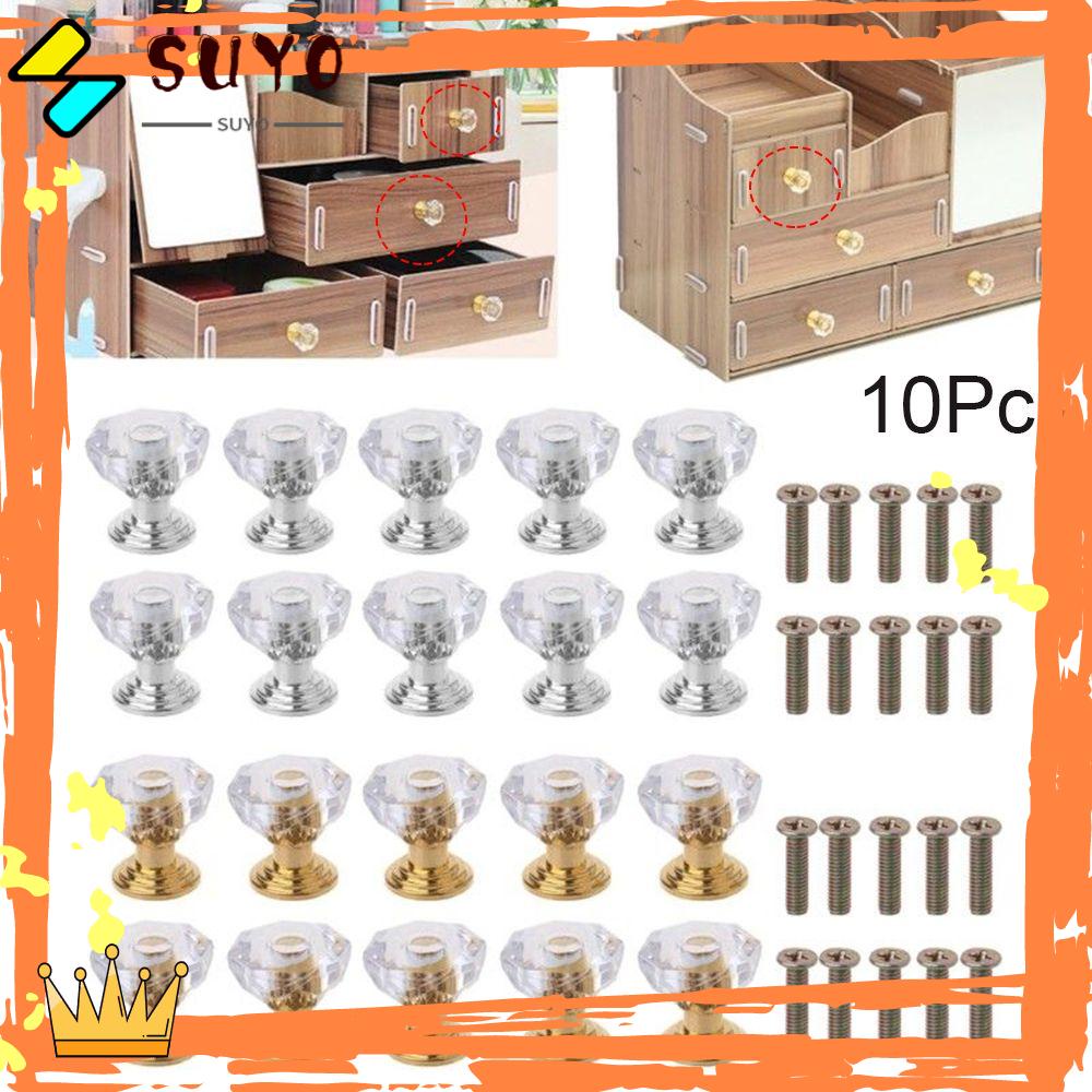 Suyo 10PCS Diamond Shape Pull Handle Dekorasi Rumah Hardware Transparan Pegangan Lemari Tarikan Lemari