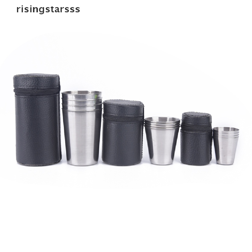 Rsid Span-new 4pcs Stainless Steel Cover Mug Camping Cangkir Minum Kopi Teh Bir Dengan Case Jelly