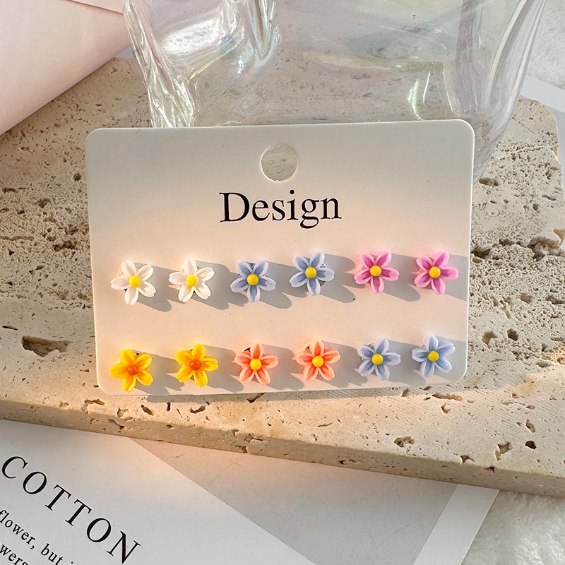 6pasang/set Anting Tusuk Simple Bunga Matahari Flower Geometric Untuk Anak Perempuan