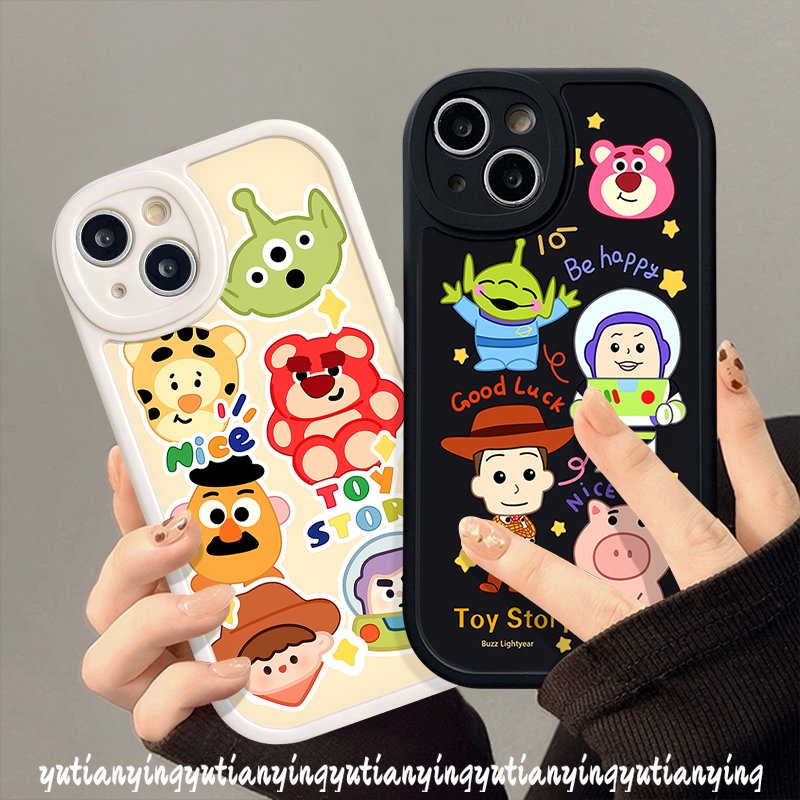 IPHONE Lovely Strawberry Bear Manyo Case Kompatibel Untuk Iphone11 13 12 14 Pro Max 7Plus XR X XS Max 6 6s 7 8 Plus SE 2020 Cerita Mainan Lucu Kartun Buzz Lightyear Alien Lembut Tpu Cover