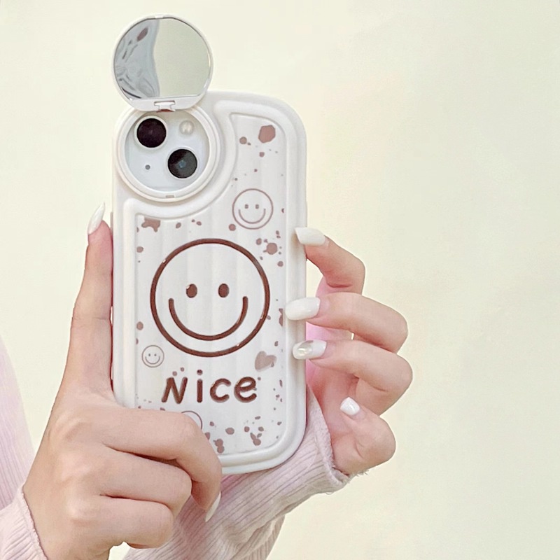 Rotatable Mirror Beige Nice Smile Girl Woman Soft Silicon Case HP iP iPhone 12 13 14 Pro Max 11 FTD Casing Apple