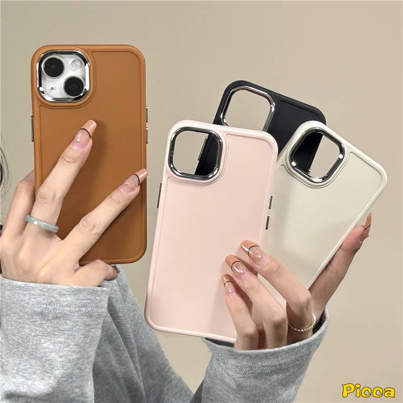IPHONE Casing Ponsel Persegi Plating Warna Solid Sederhana Mewah Kompatibel Untuk Iphone7Plus 8plus 11xr 14 13 11 12 Pro MAX X 7 8 Plus XS MAX Macaron Candy Color Full Cover Pelindung