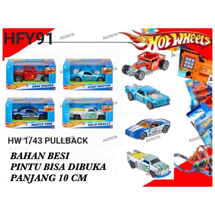 Hotwheels 1/43 Pullback Bahan Besi Pintu Bisa Dibuka Panjang 10 cm