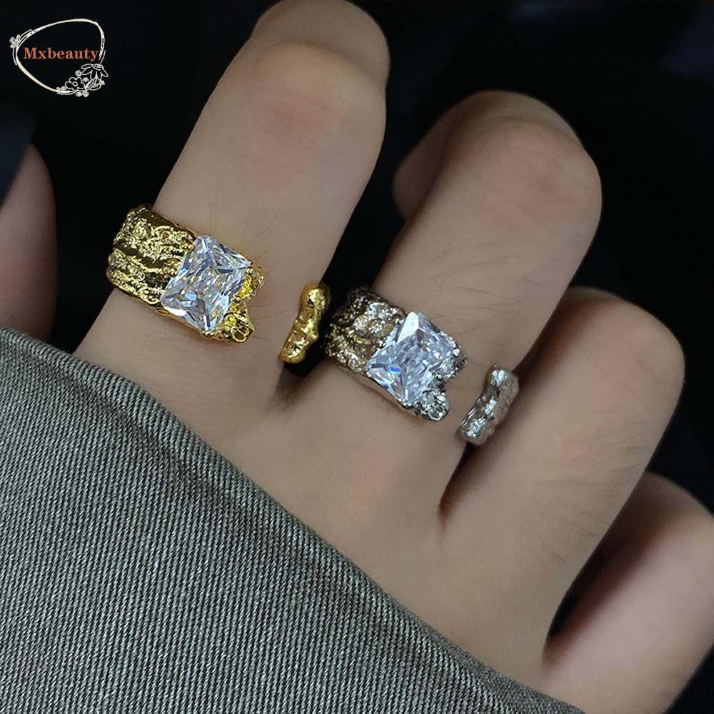 Mxbeauty Wanita Jari Cincin Mewah Indah Romantis Warna Emas Warna Perak Geometris Berlian Imitasi Adjustable Gaya Korea