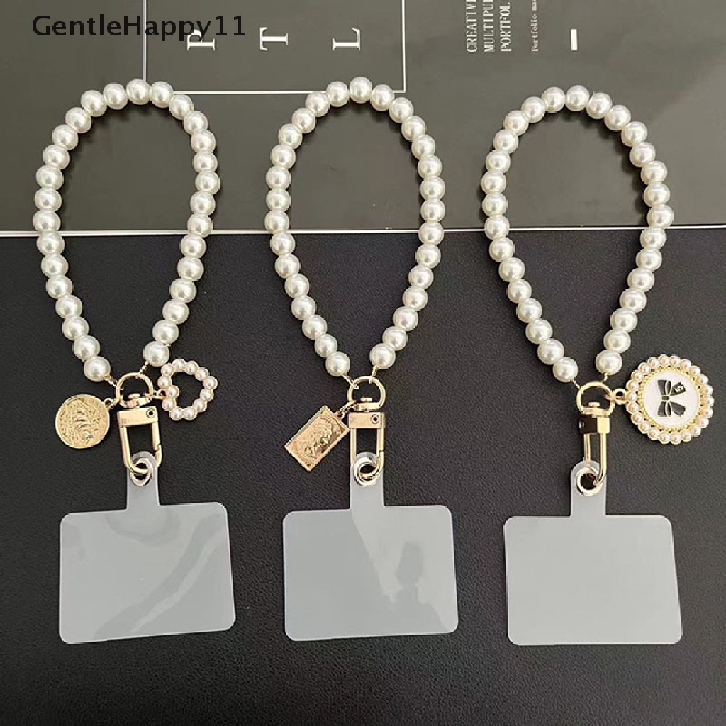 Gentlehappy Pendek Mutiara Lanyard Mode Berlian Imitasi Liontin Liontin Ponsel Lanyard Tenun Tangan Pergelangan Tangan Tali Belakang Csae Anti-Hilang Lanyard id