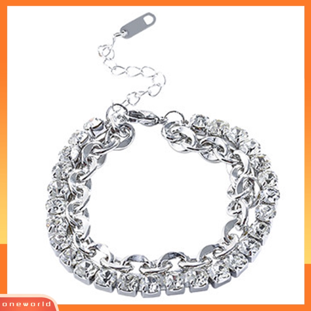 [ONE] Wanita Gelang Kepribadian Adjustable Double Layer Cubic Zirconia Electroplating Menghias Anti Karat Tarnish Free Dainty Chain Bracelet Perhiasan Aksesori