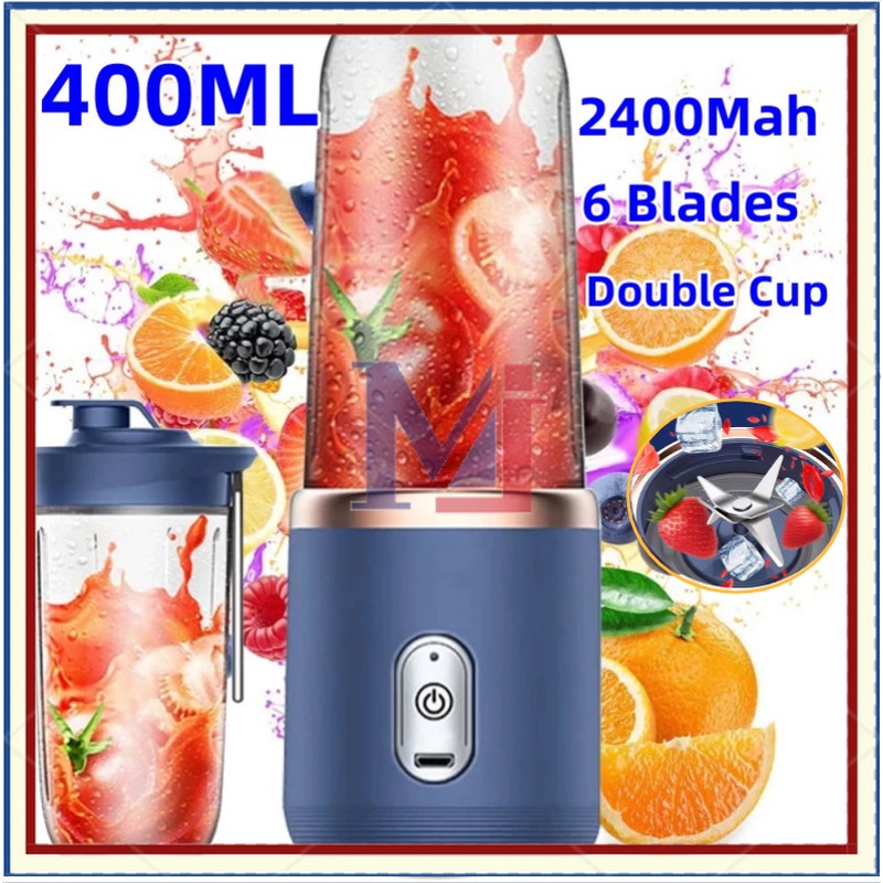 【COD】Juicer Botol Cup Blender Jus 400ML USB Electric Blender Botol 6 Pisau Portable Juicer Cup Blender Elektrik Mini Portable 400ML