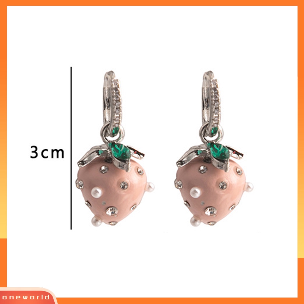 [EONE] 1pasang Anting Menjuntai Strawberry Berlian Imitasi Mutiara Imitasi Perhiasan Gaya Korea Anting Lingkaran Berkilau Aksesoris Fashion