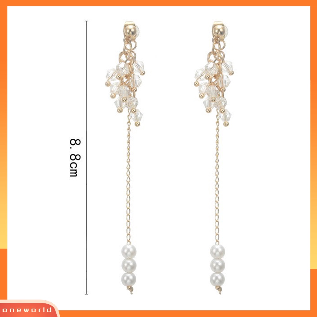 [EONE] 1pasang Menjuntai Anting Kristal Imitasi Rumbai Panjang Simulasi Mutiara Kepribadian Stainless Telinga Dekorasi Hadiah Ulang Tahun Pesta Prom Gantung Anting Perhiasan Pernikahan