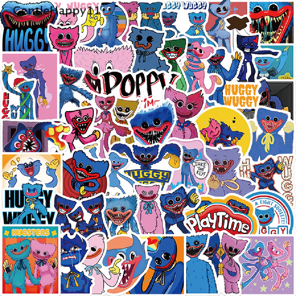 Gentlehappy 50Pcs Horror Huggy Wuggy Poppy Adventure Game Stiker Gitar Koper Graffiti id