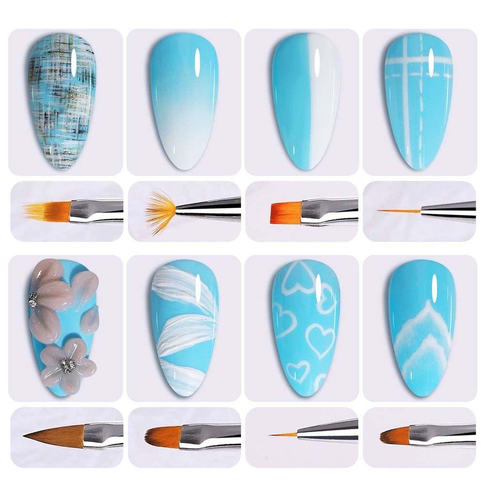 Mxbeauty Kuas Gambar Kuku Set Bunga Garis Grid Desain Perancis Halo Jepang Staining 3D Nail Tips Manicure Alat Gradien Pena Aksesoris Kuku Tarik Kawat Sikat Kuku