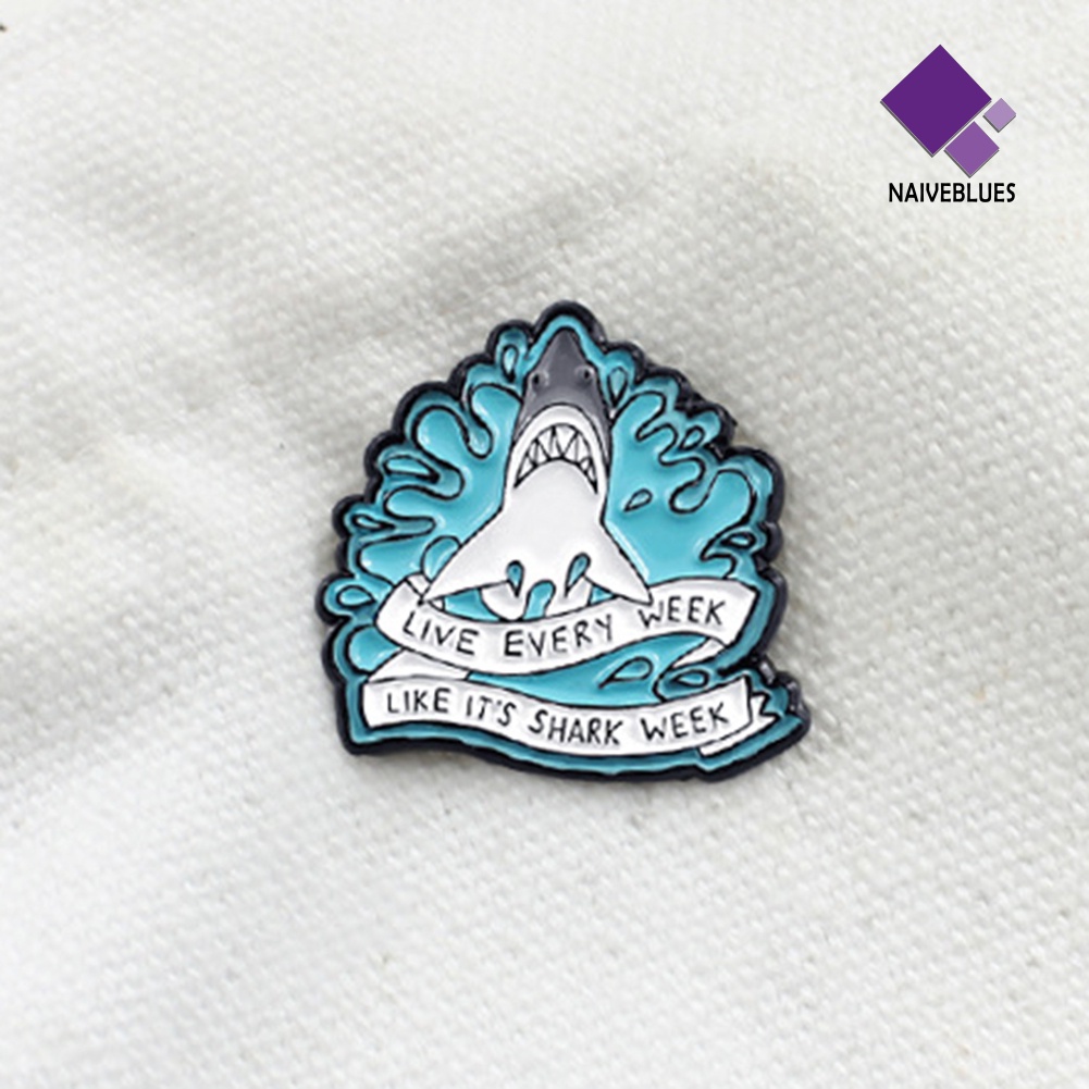 &lt; Naiveblues &gt; Kartun Hiu Gelombang Huruf Enamel Bros Pin Jaket Kerah Ransel