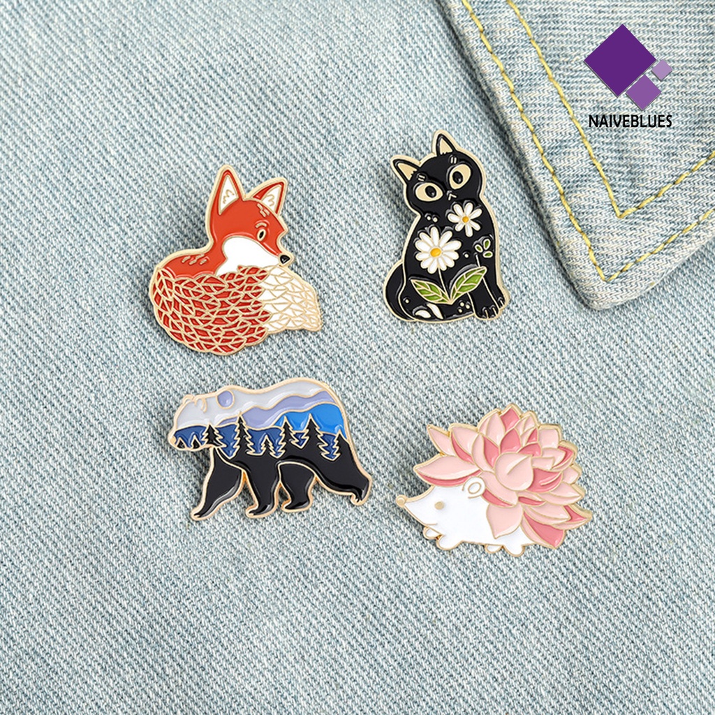 &lt; Naiveblues &gt; Pin Enamel Gaya Jepang Ornamen Lucu Bentuk Rubah Beruang Landak Untuk Travel