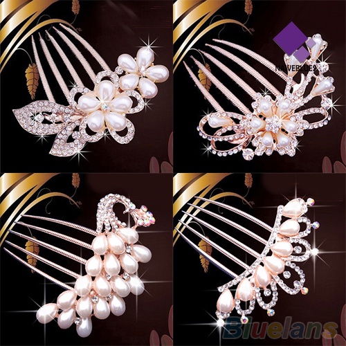 &lt; Naiveblues &gt; Pernikahan Pengantin Berlian Imitasi Mutiara Imitasi Jepit Rambut Bunga Hair Clip Comb