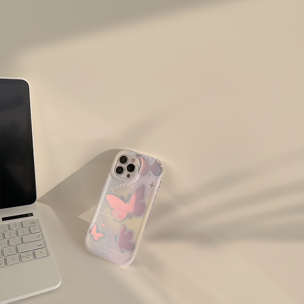IPHONE Ins Magic Butterflies Case Silikon Dengan Kartu Laser Untuk Iphone14 11 12 13 PRO MAX Casing Cover Pelindung AT0253