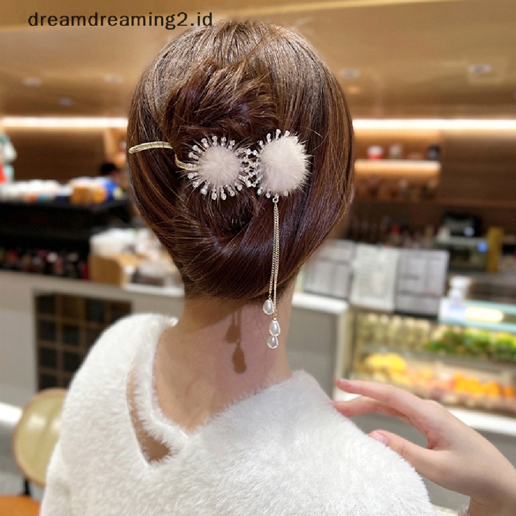 (dream) 1pc Hairball Rumbai Jepit Rambut Rhinestones Twist Clip Hair Clip Wanita Hiasan Kepala Gadis Hairgrip Aksesoris Rambut//